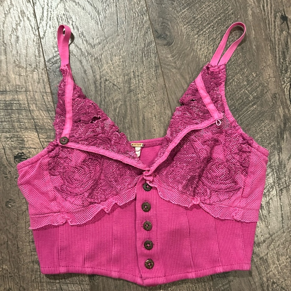 free people lace button up camisole top ♡